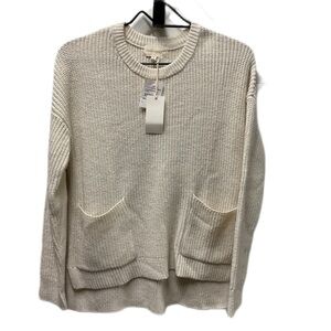 MELLODAY Cream Crew Neck Sweater with Ribbed Knit